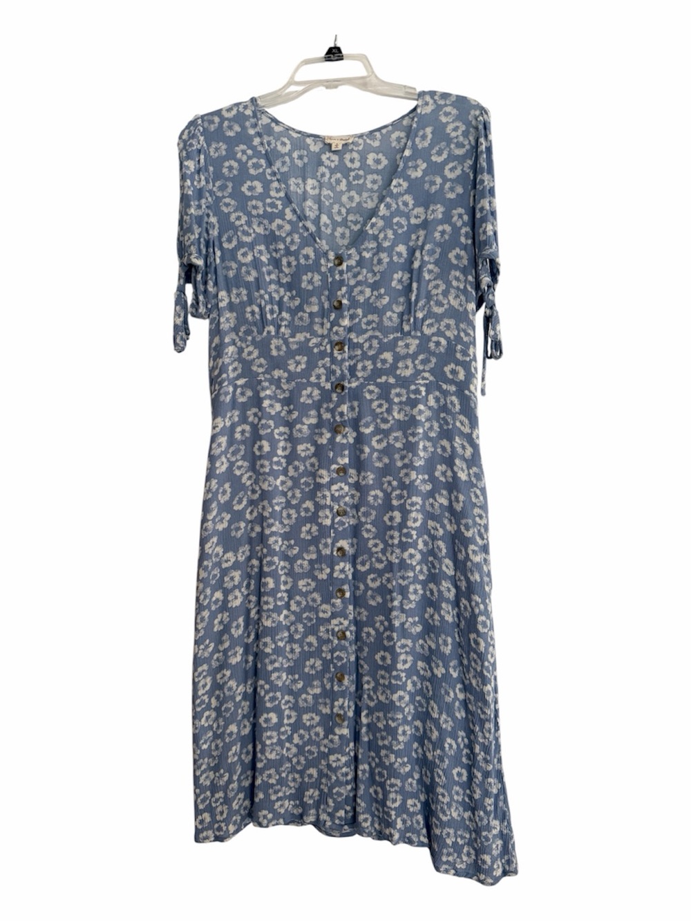 Hem & Thread Boutique Blue Floral Button-Front Midi Dress with Pockets Sz large